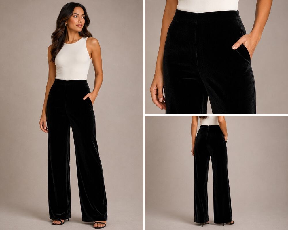 Eliza J Black Velvet Wide Leg Pants Size 14 NWT High Rise Dress Trousers